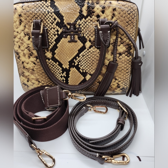 Tory Burch Exotic Leather Thea Mini Web Satchel Crossbody Bag-2 Straps *NWT* - Picture 3 of 12